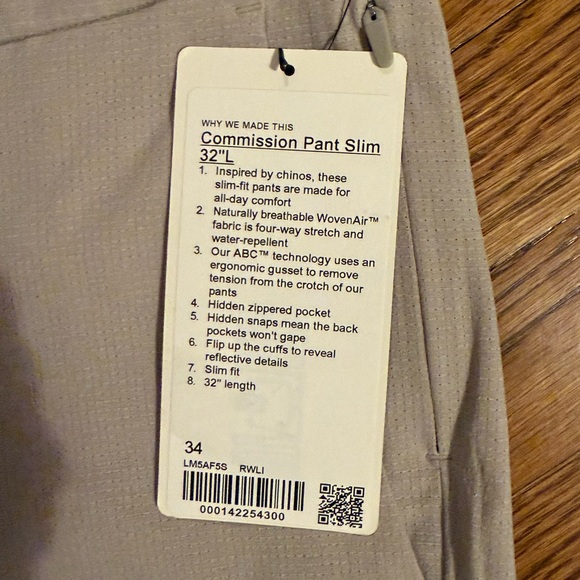 Lululemon Men’s Commission Pants Slim 34x32 - Picture 6 of 6